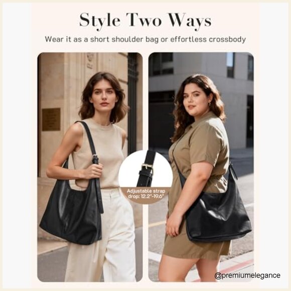 Soft Vegan Leather Hobo Bag Tote Crossbody Shoulder Purse with Pouch - Picture 4 of 7